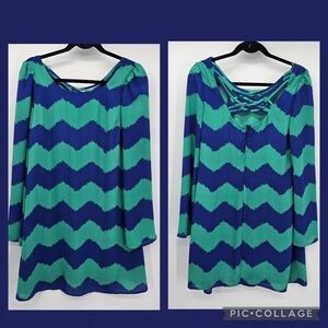 Gianni Bini green and blue lace back flowy sleeve aline dress women's medium